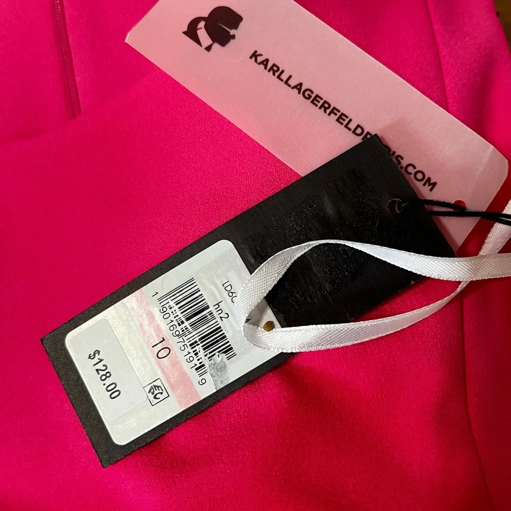 Karl Lagerfeld Colorblock Sheath Dress in Hot Pink, Navy & Cream - Picture 3 of 4